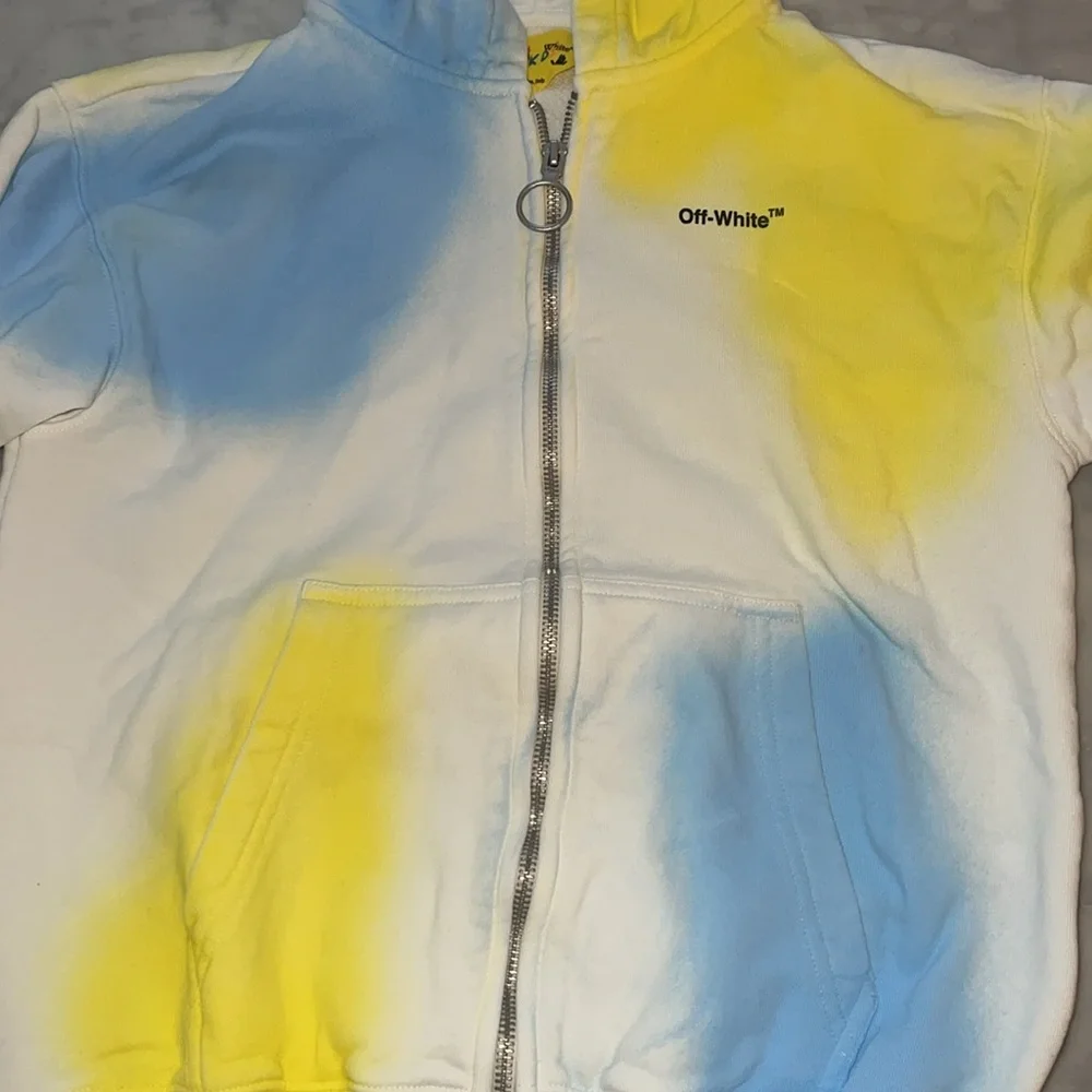 Off-White Kids White Hoodie Matching Set with Yellow & Light Blue Tie-Dye